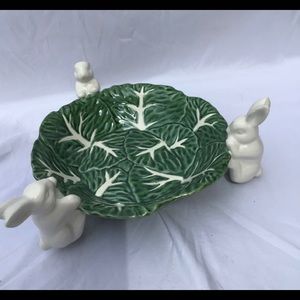 Maxcera embossed cabbage leave bowl with bunnies